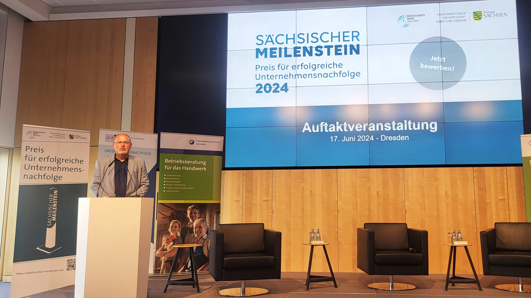 Markus H. Michalow, Geschäftsführer der Bürgschaftsbank Sachsen, beim Startschuss für den Wettbewerb »Sächsischer Meilenstein«.